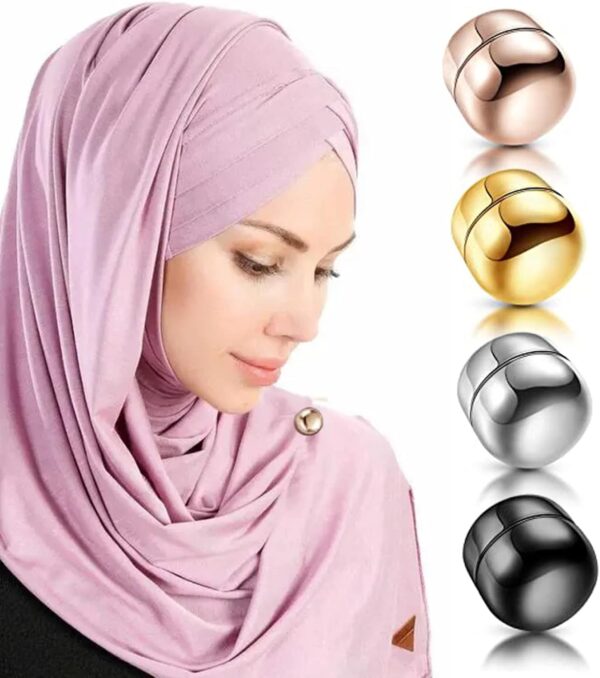 Hijab Magnetic Pins – No-Snag Round Scarf Clips | Black, Gold, Matte Black & Rose Gold